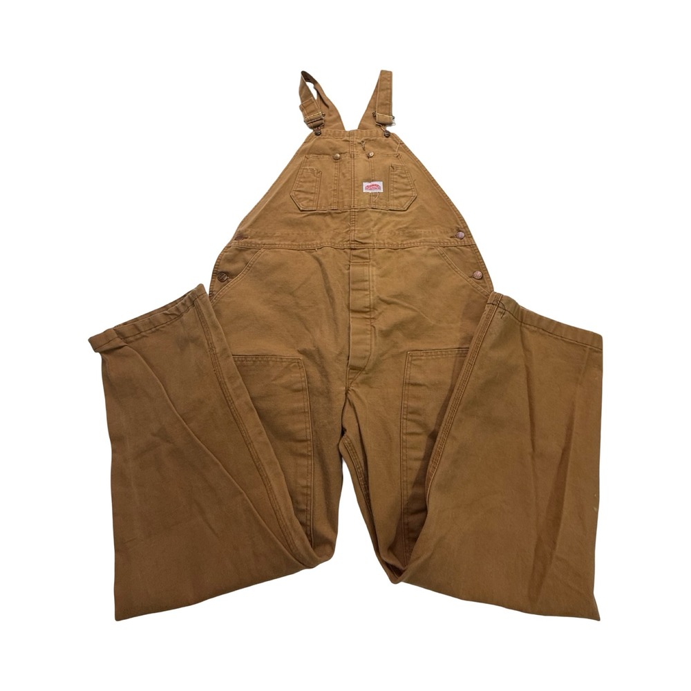 Round House Overalls Mens 42x28 Brown Double Knee Cotton Canvas USA Made Vintage